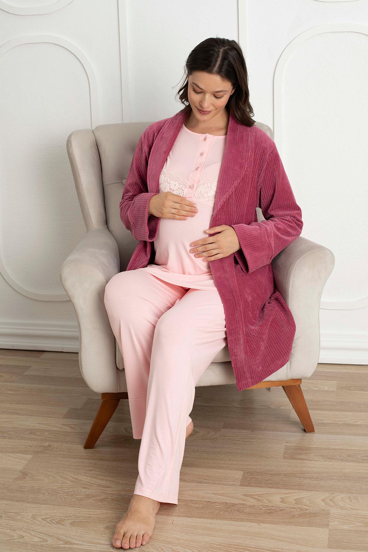 Rimel Life 2345 Kadife Sabahlıklı Lohusa Pijama Takımı