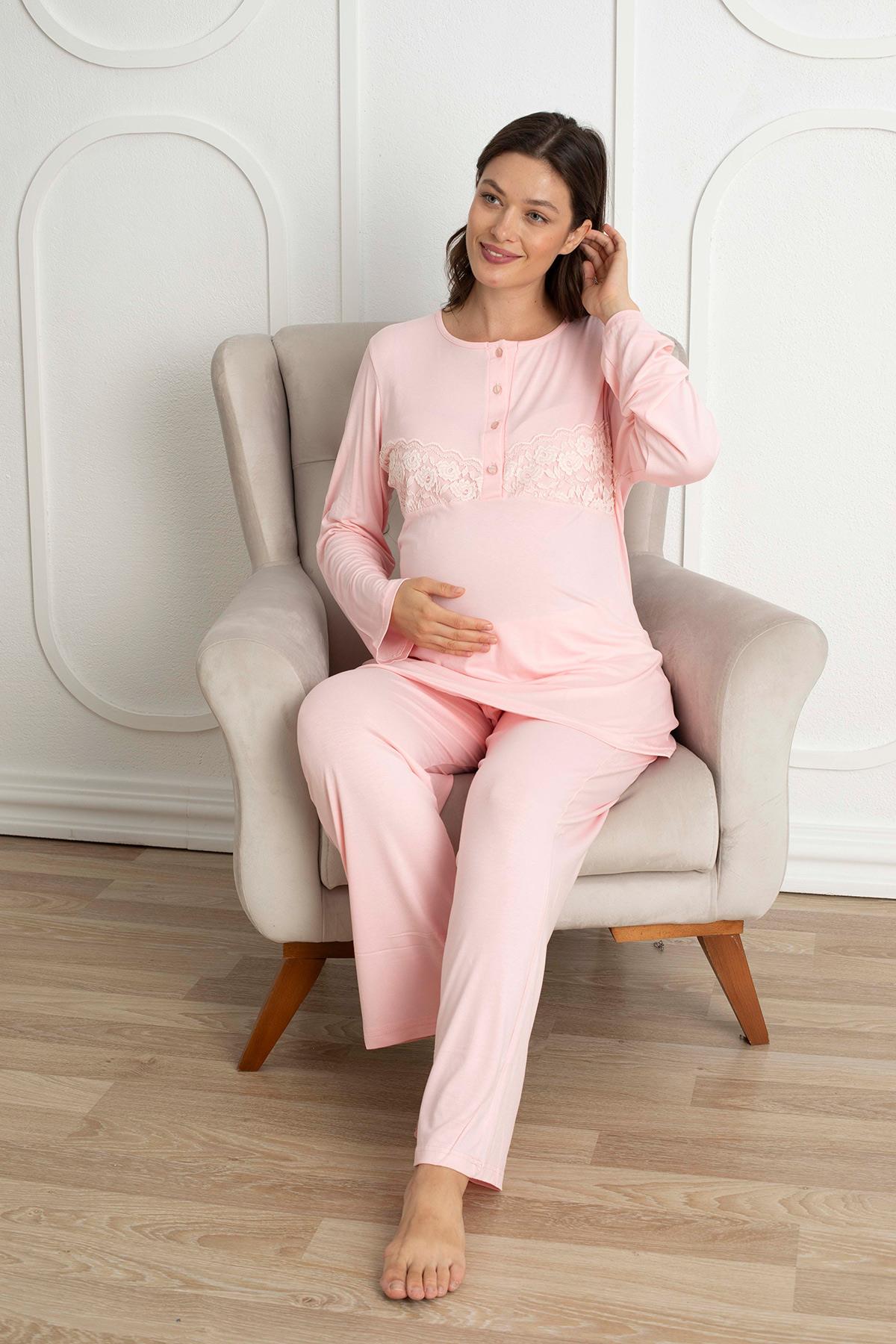 Rimel Life 2345 Kadife Sabahlıklı Lohusa Pijama Takımı