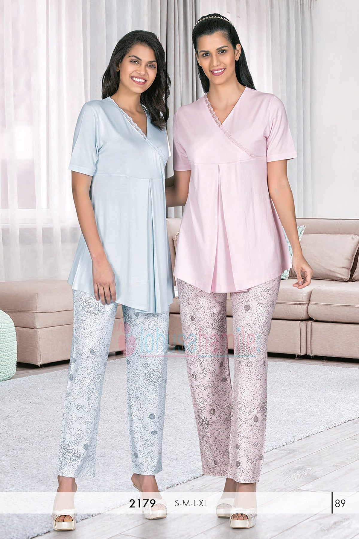 Rozalinda 2179 Kruvaze Yaka Lohusa Pijama Takımı