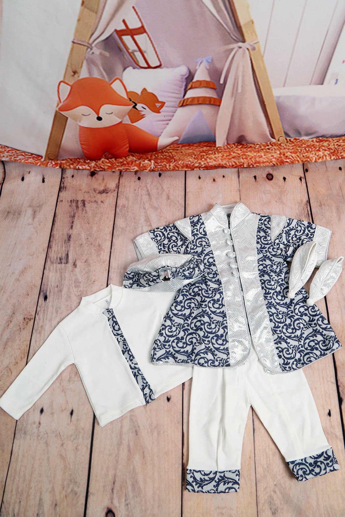 Sultan Lacivert Gümüş İşlemeli Bebek 5li Mevlüt Takımı