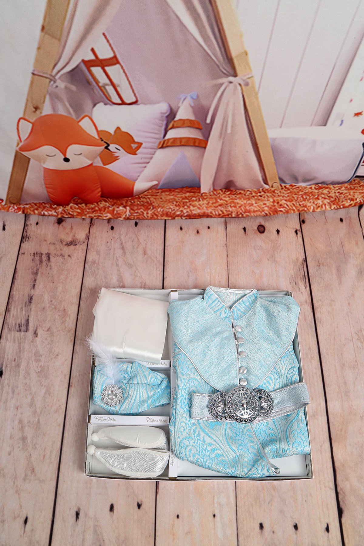 Sultan Mavi Gümüş İşlemeli Bebek 5li Mevlüt Takımı