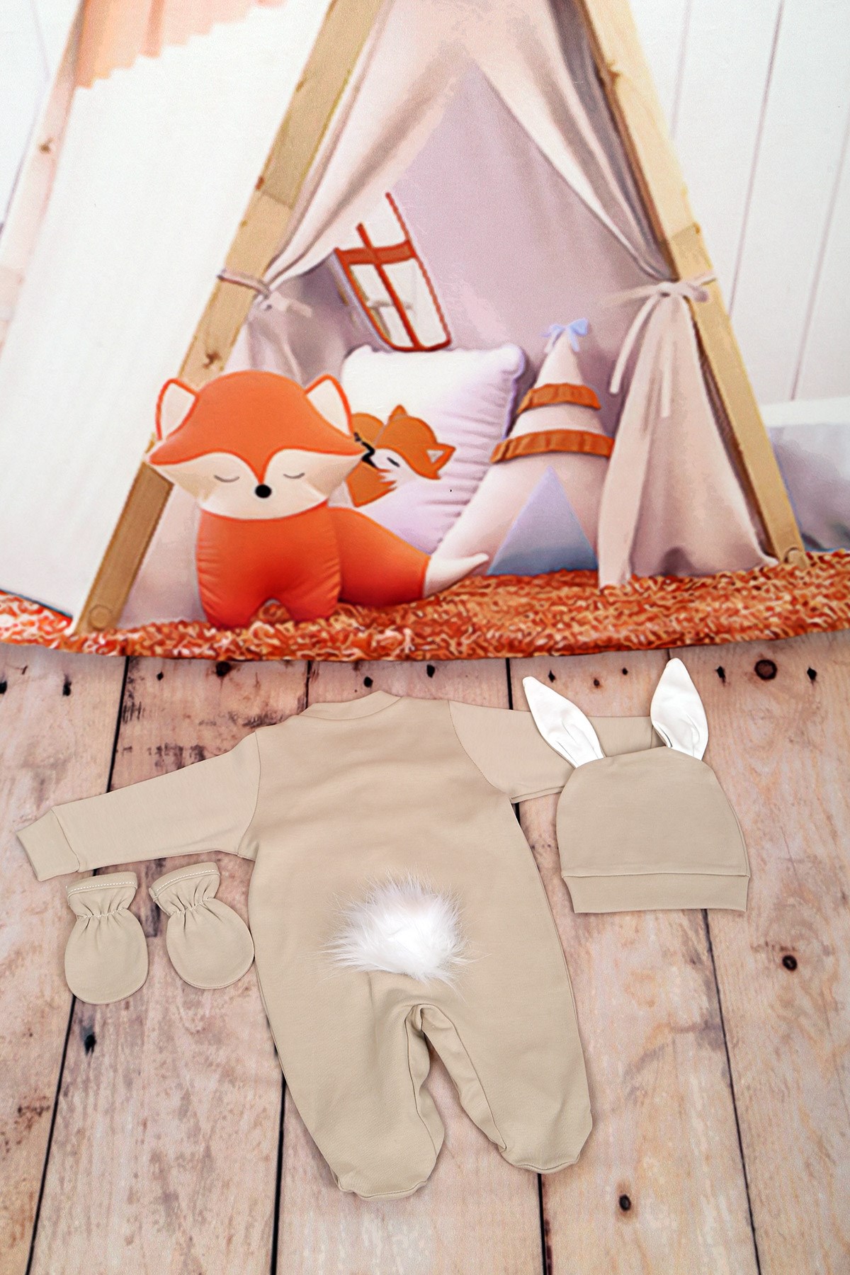 Tavşanlı Bej-Ekru 3'lü Tulum Seti