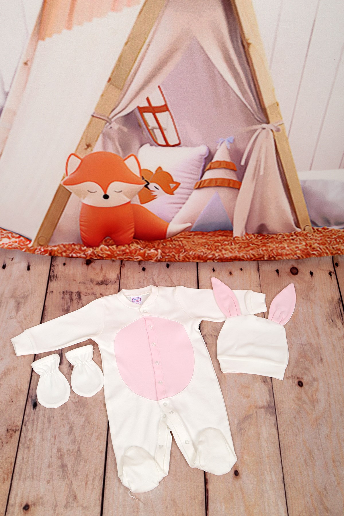 Tavşanlı Ekru-Pembe 3'lü Tulum Seti