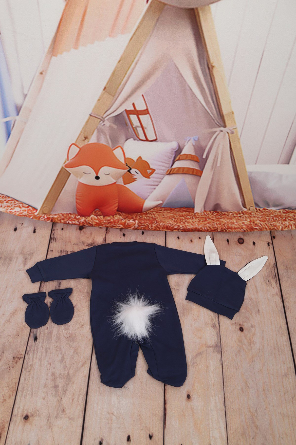 Tavşanlı Lacivert-Ekru 3'lü Tulum Seti