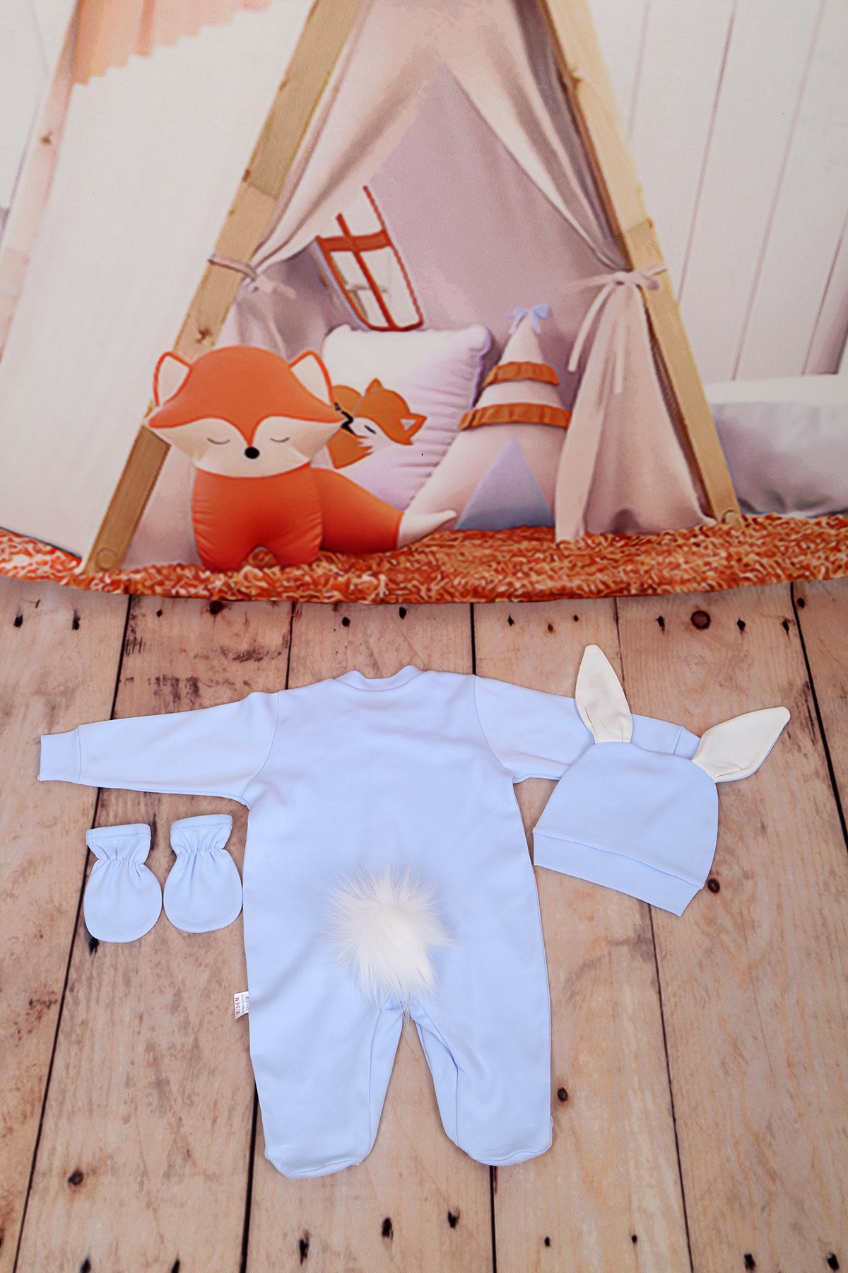 Tavşanlı Mavi-Ekru 3'lü Tulum Seti