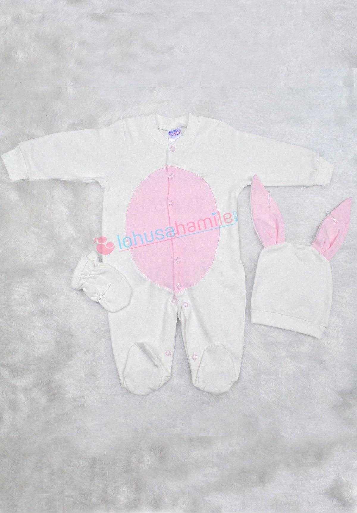 Tavşanlı Pembe İsme Özel 3'lü Bebek Tulum Seti