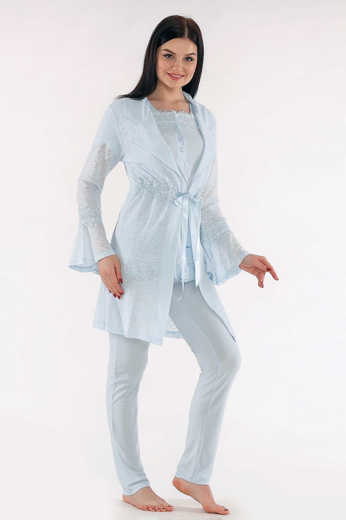 Tuba 525 Mavi Desenli Sabahlıklı Lohusa Pijama