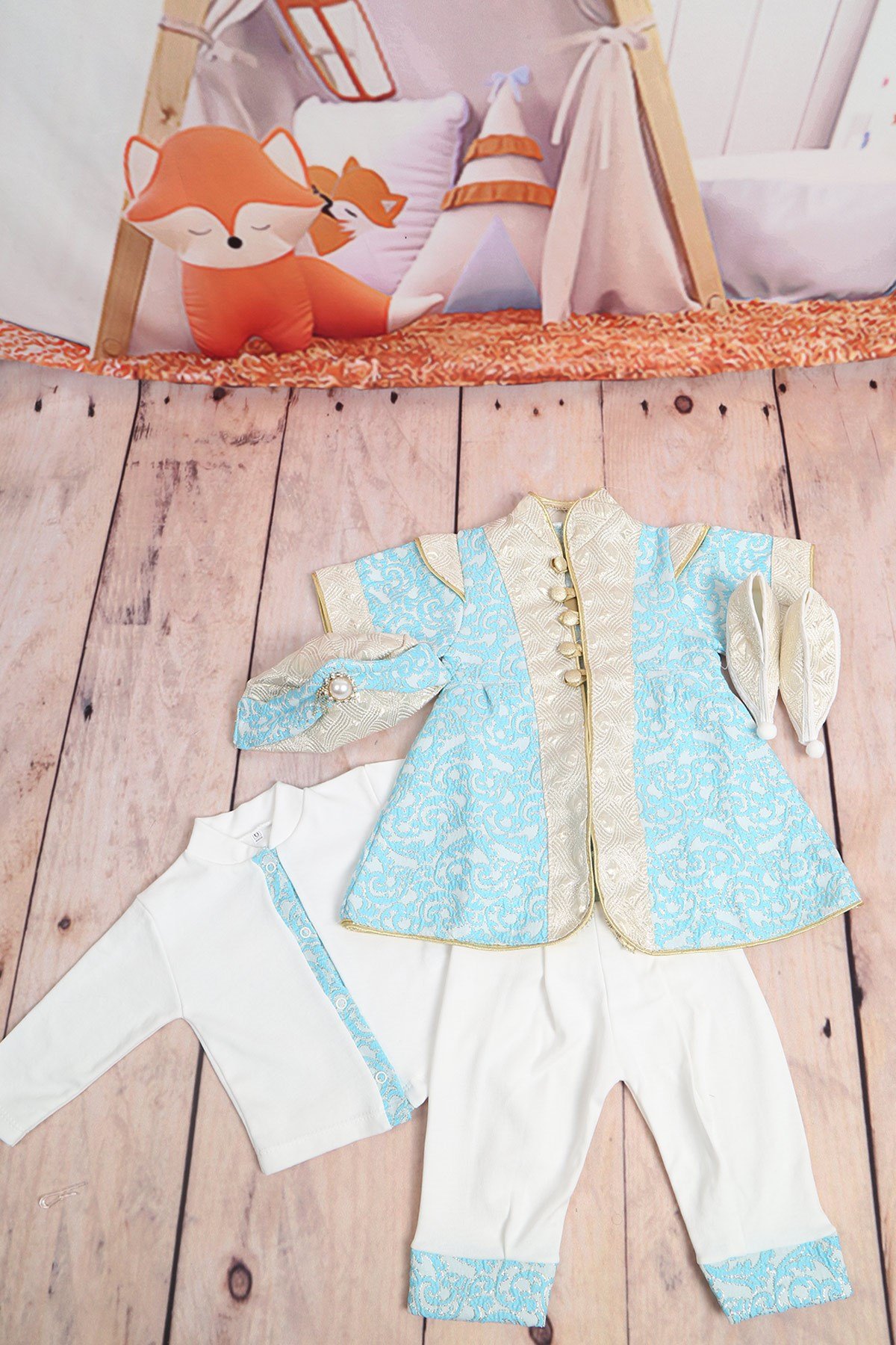 Turkuaz Şehzade işlemeli Bebek 5Lİ Mevlüt Takımı