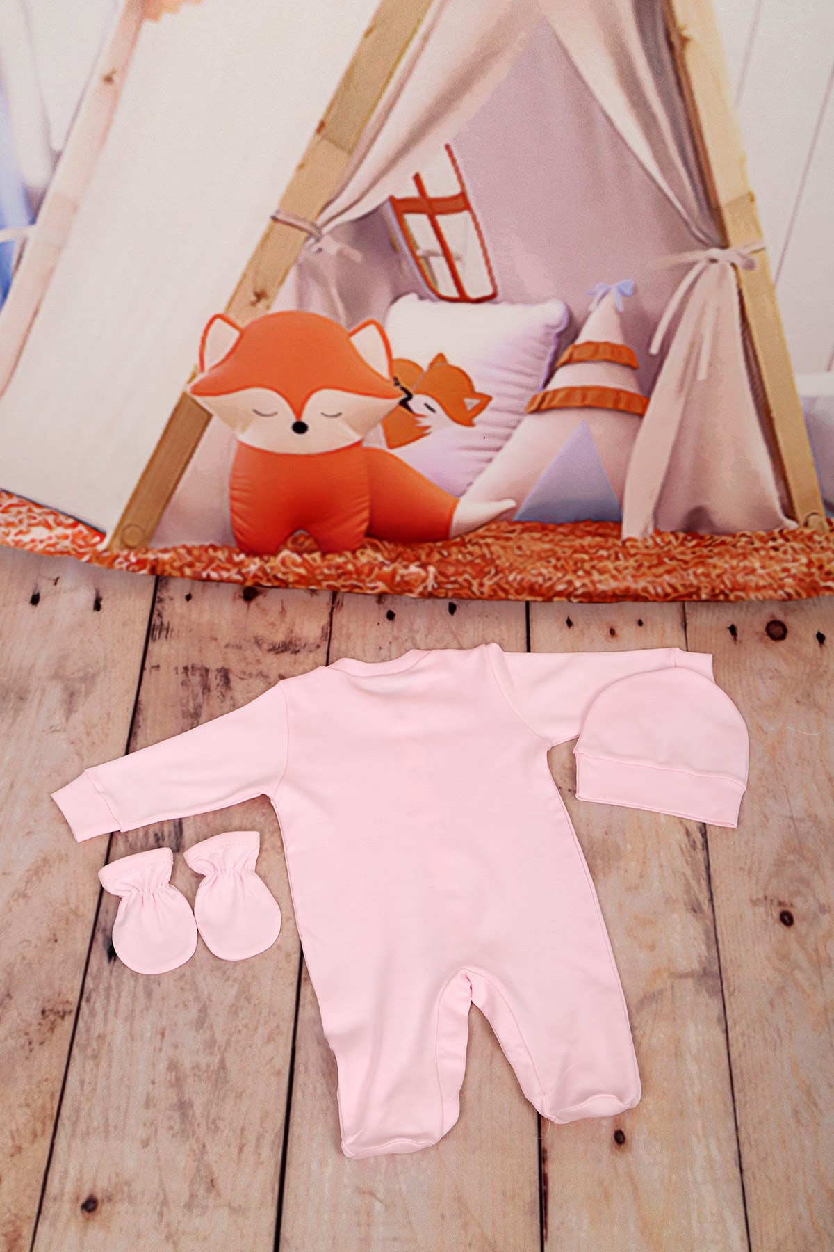 Yeni Doğan Patikli Pembe 3lü Bebek Tulum Seti