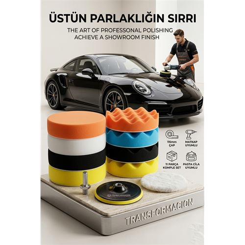 11 Parça Polisaj Sünger Seti 115mm - Matkap Uyumlu M14 Pasta Cila ve Parlatma Kiti 723105