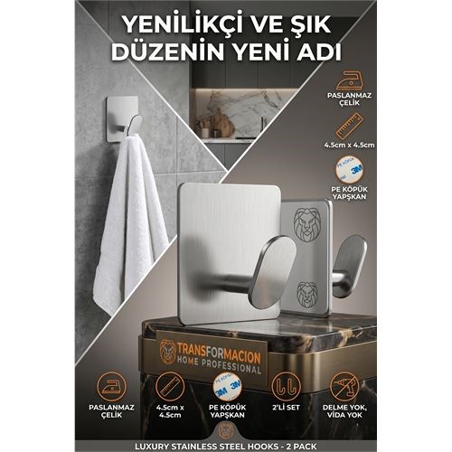 2'li Banyo ve Mutfak Askı Seti - SUS304 Lazer Kesim Çelik  Ultra Güçlü Yapışkanlı Askı 723140