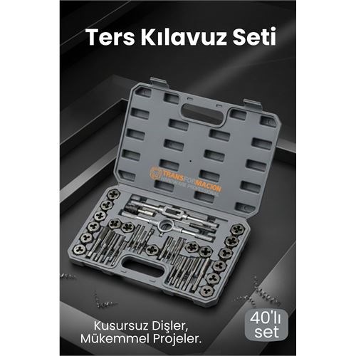 40 Parça Profesyonel Metrik Ters Kılavuz ve Pafta Seti   - Hassas Diş Açma ve Onarım Takımı