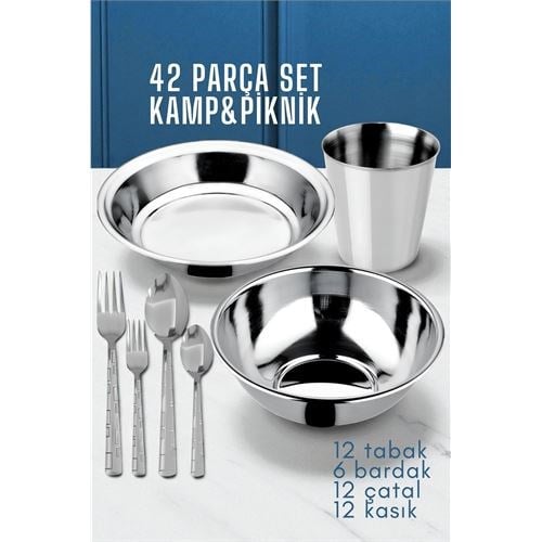 42 Parça Tabak Kase Bardak Çatla Kaşık Seti Kamp Piknik Seti  721970