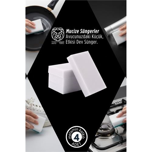 4’lü Melamin Katkılı Ultra Güçlü Mucize Leke Silici Sünger Seti 722894