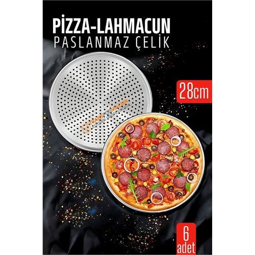 6 lı  Paslanmaz Çelik Pizza-Lahmacun Tepsisi – Delikli Tasarım ile Mükemmel Pişirme  28 cm 722230