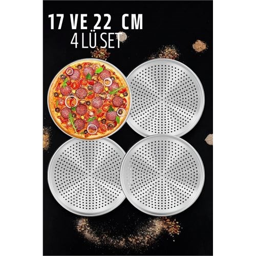 Delikli Pizza Lahmacun Tepsisi Çelik 17 ve 22 CM 4 lü SET 721570