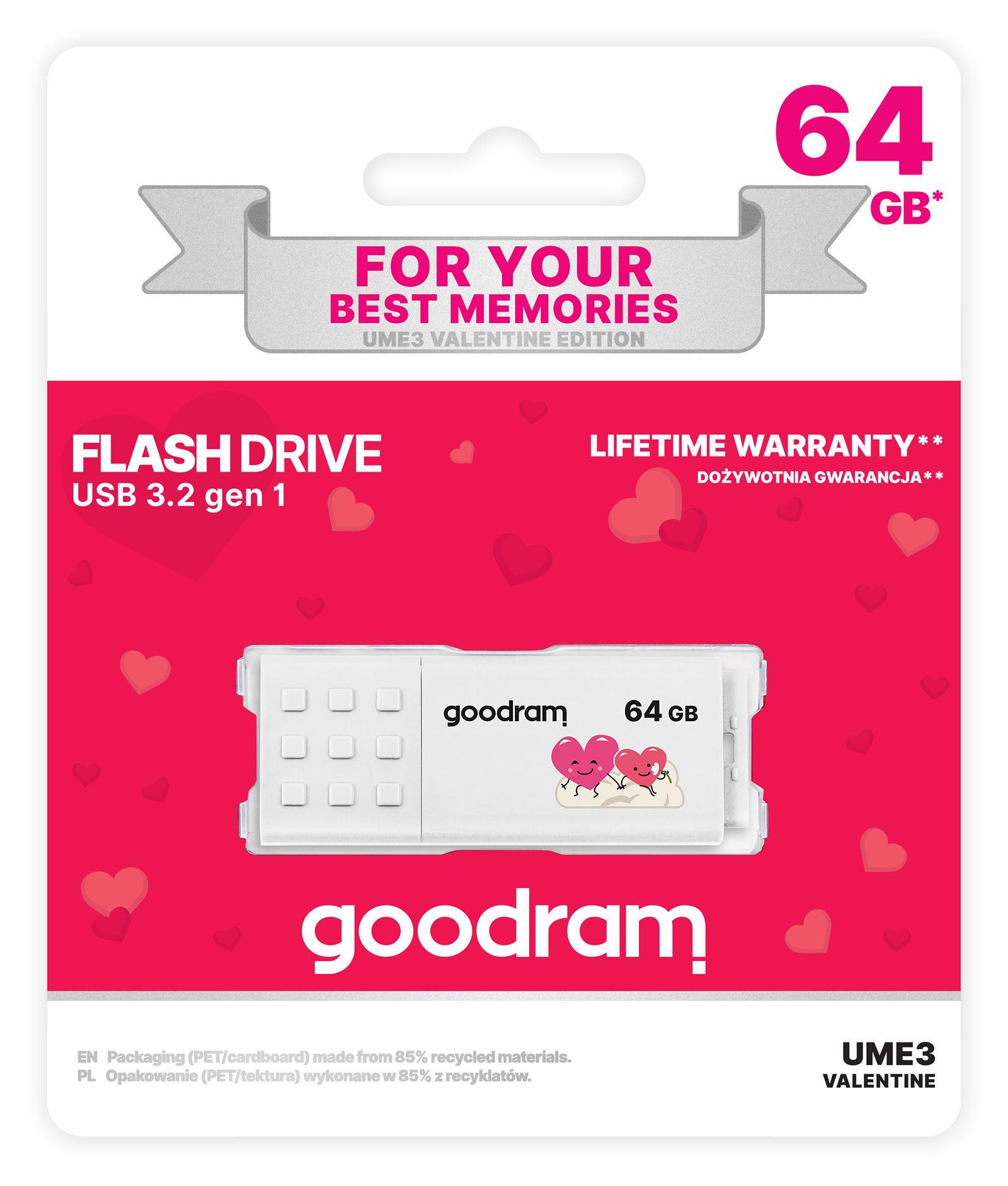 GOODRAM 64GB USB 3.2 GEN 1 60MB/s Okuma ile 20MB/s yazma hızlı beyaz usb bellek UME3-0640W0R11-V