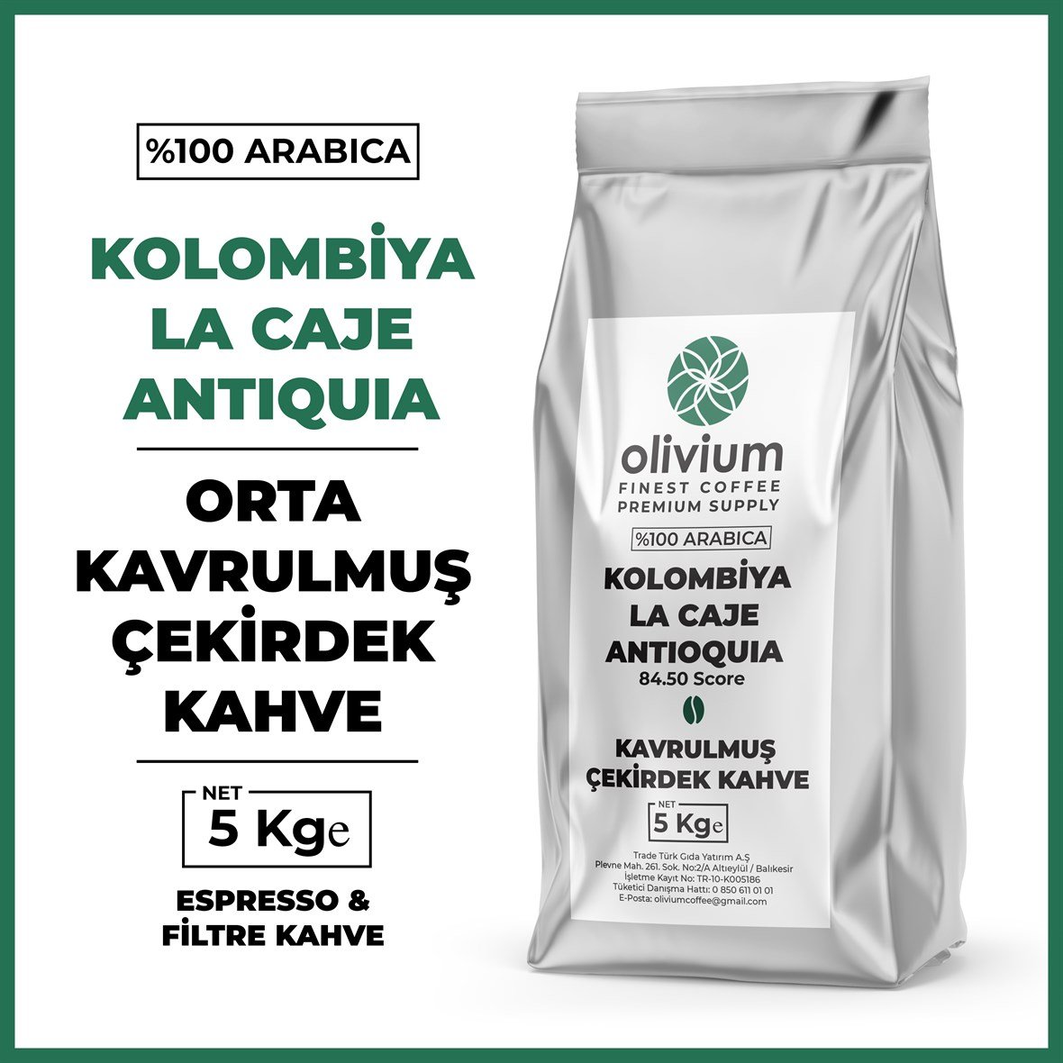 Kolombiya La Caje Antioquia Kavrulmuş Çekirdek Kahve