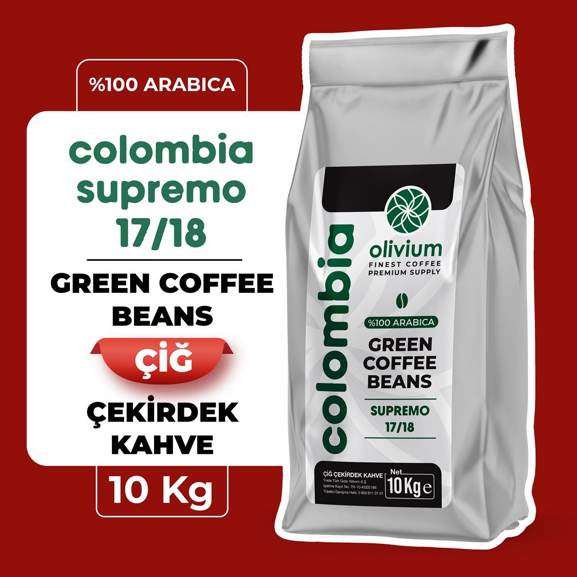 Kolombiya Supremo 17/18 Çiğ Kahve 10Kg