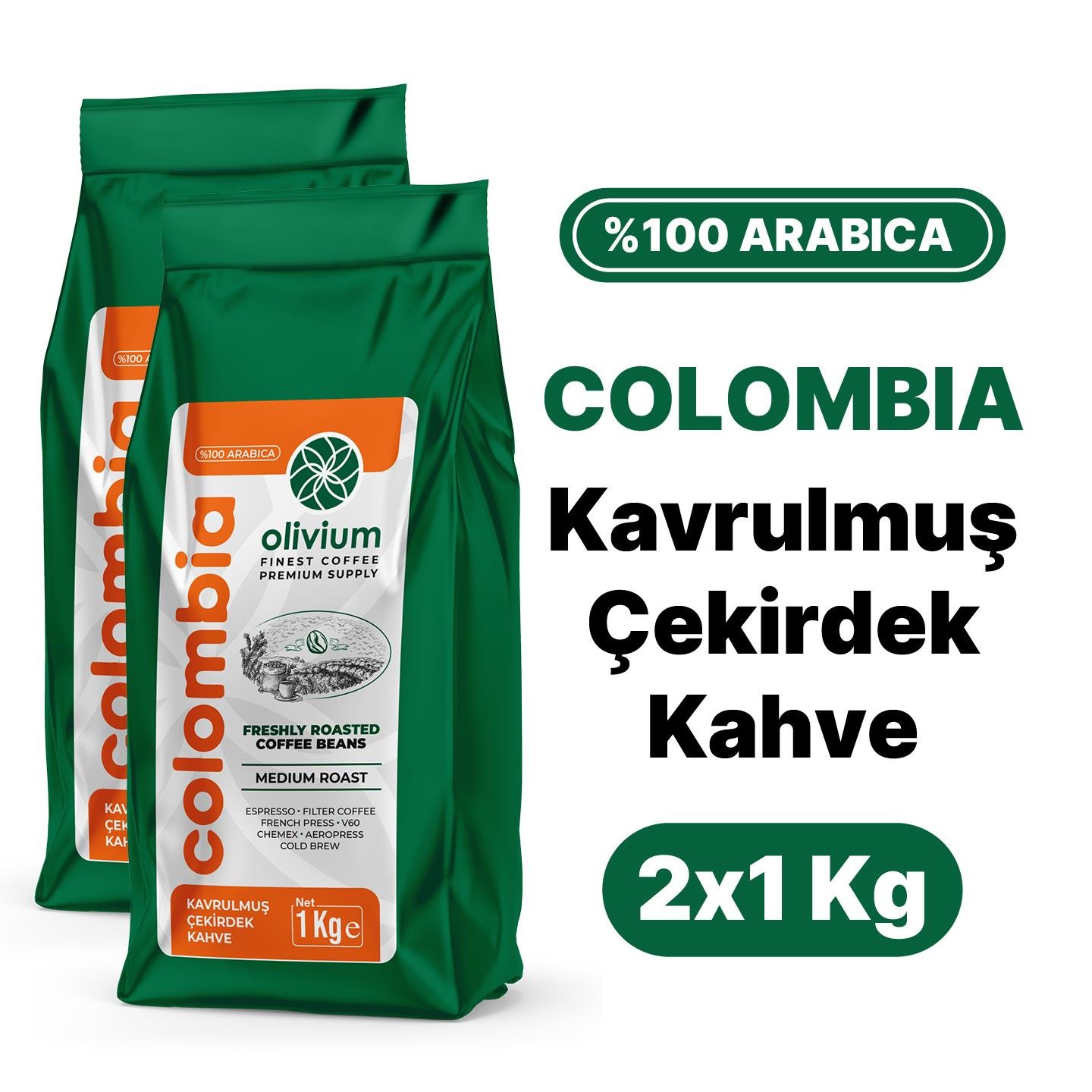 Kolombiya Supremo Kavrulmuş Kahve 1Kg × 2 Adet