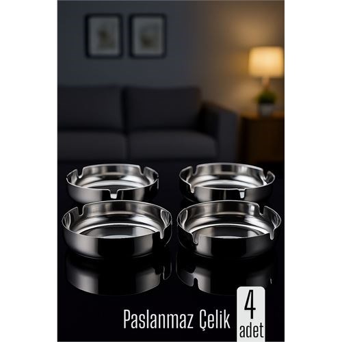 Paslanmaz Yuvarlak Küllük - Metal Kül Tablası - Masaüstü Küllük 4 LÜ 722217