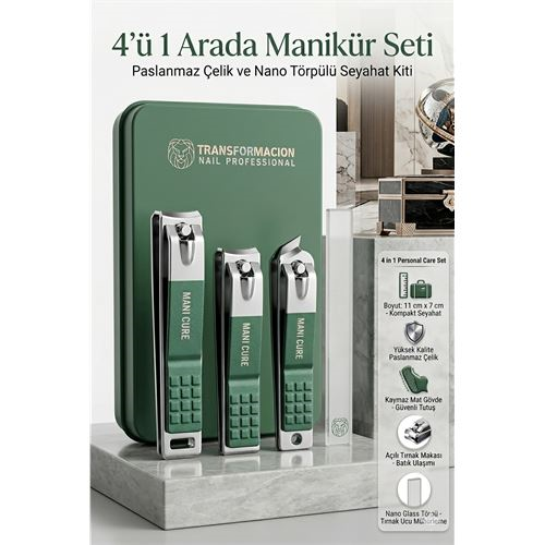 Profesyonel 4'ü 1 Arada Manikür Seti, Paslanmaz Çelik Tırnak Makası ve Nano Törpülü Seyahat Kiti 723207
