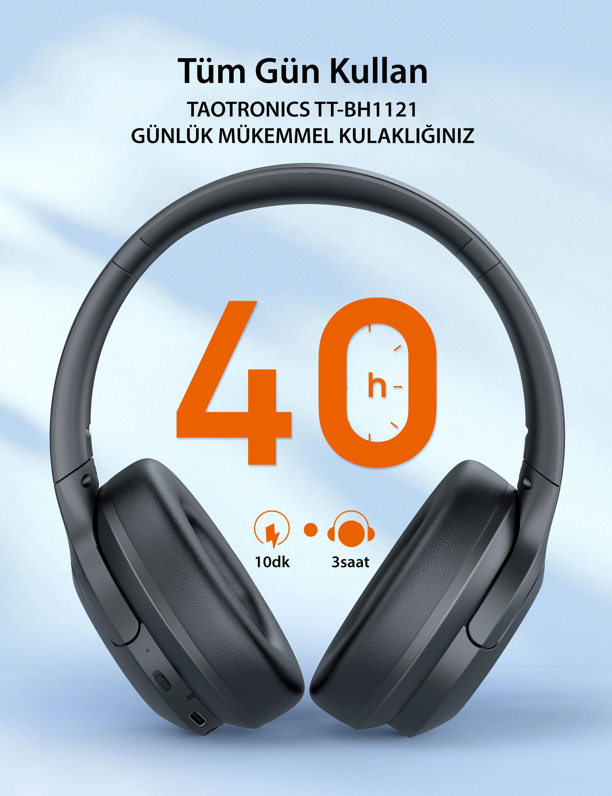 TAOTRONICS Kulaküstü Bluetooth Kulaklık Siyah TT-BH1121
