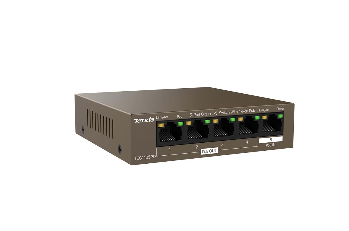 TENDA TEG1105PD 5-Port Gigabit PD Switch With 4-Port PoE TEG1105PD