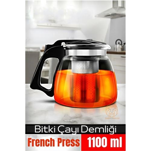 TransForMacion  Süzgeçli French Press Cam Demlik 1100 Ml Bitki Çayı Demliği 722243