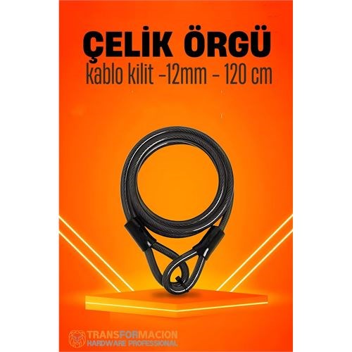Transformacion Çelik Örgü Kablo Kilit 12mm 120 cm Bisiklet Kilidi Motosiklet Kilidi Eşya Garaj Kilidi 721730