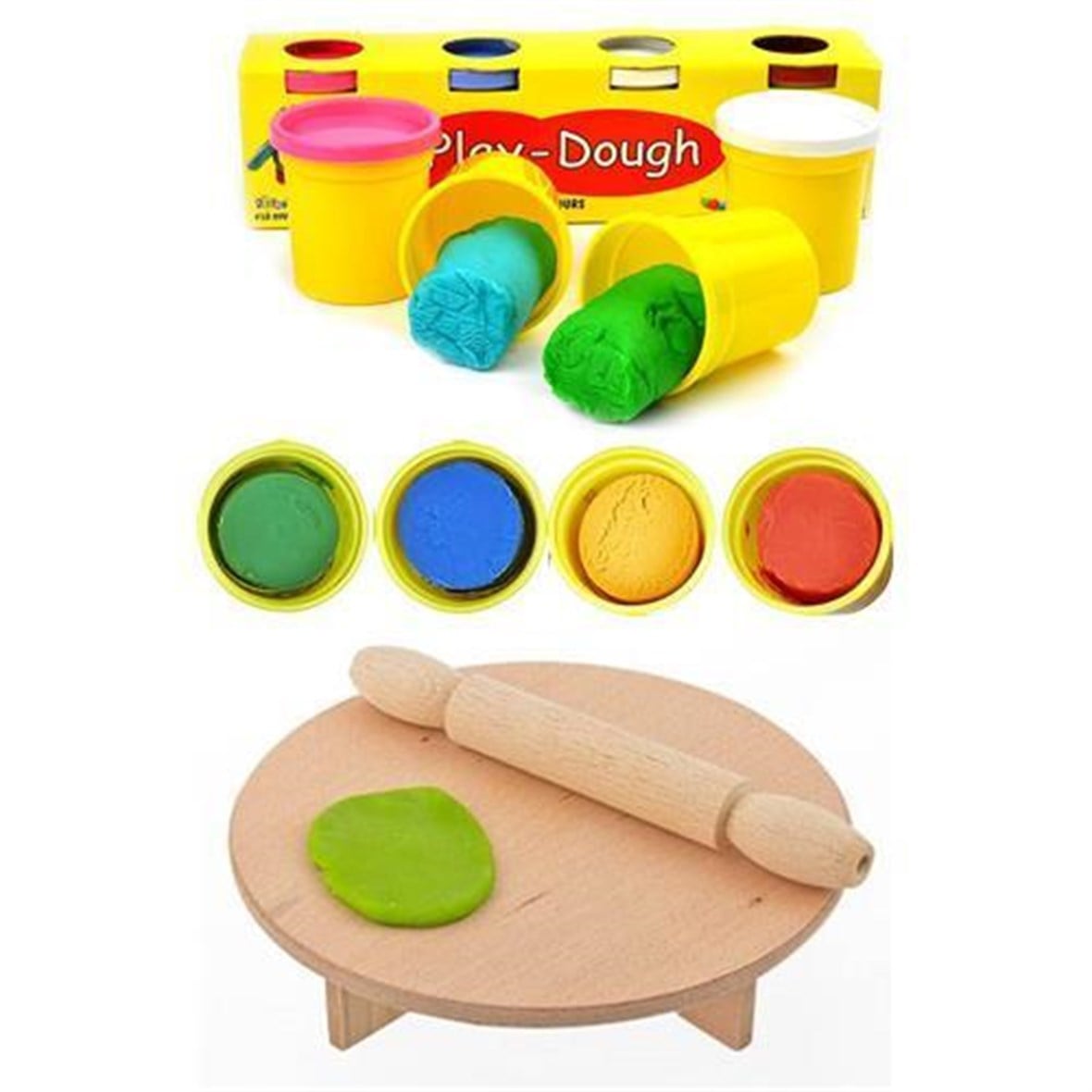 TransForMacion Play-Dough 450 Gram 4 Renk Oyun Hamuru ve 26 Cm Ahşap Masa Seti 716509