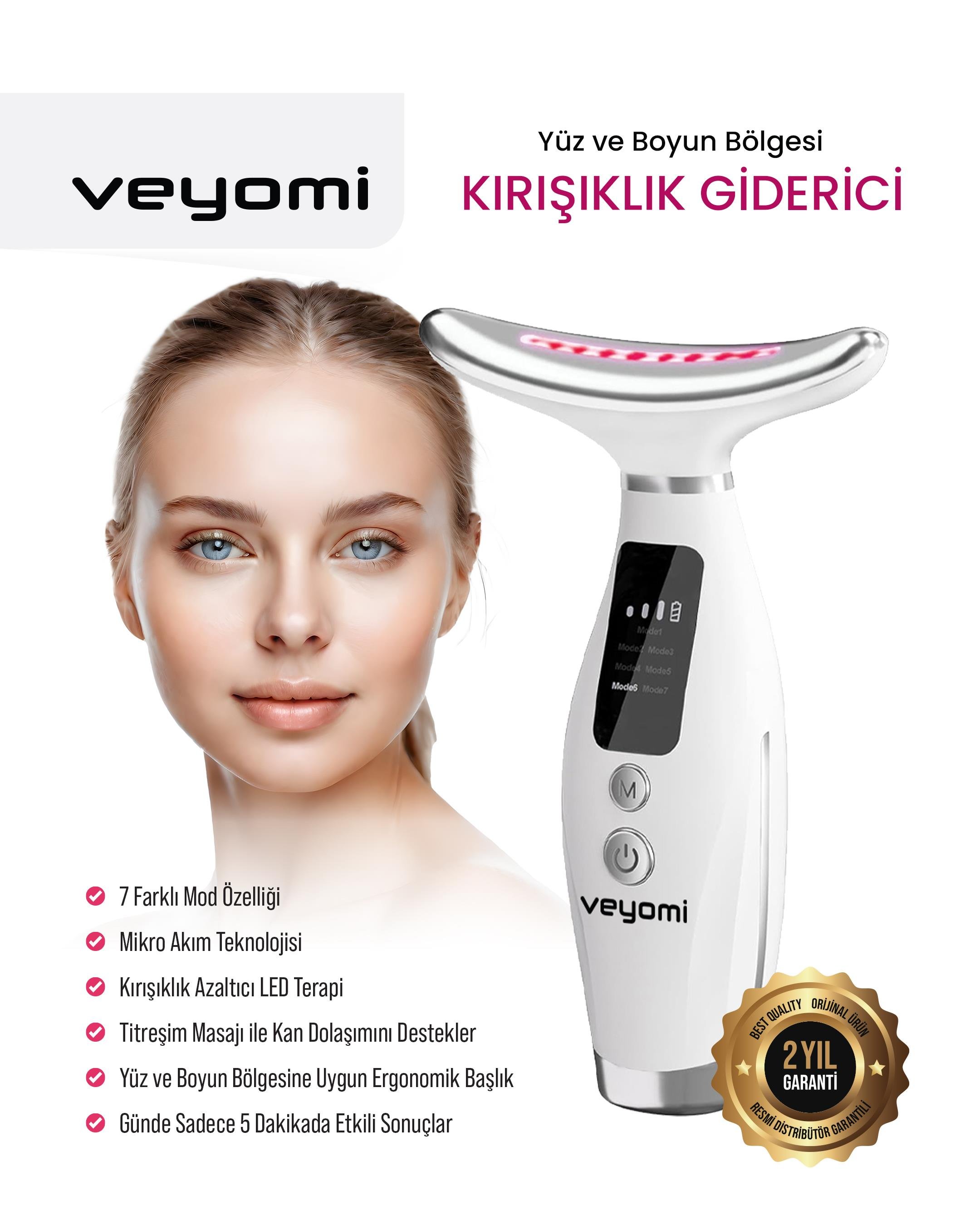 Veyomi HY69 Yü z & Boyun Kırışıklık Giderici – 7 Mod EMS + LED Terapisi • USB Şarjlı