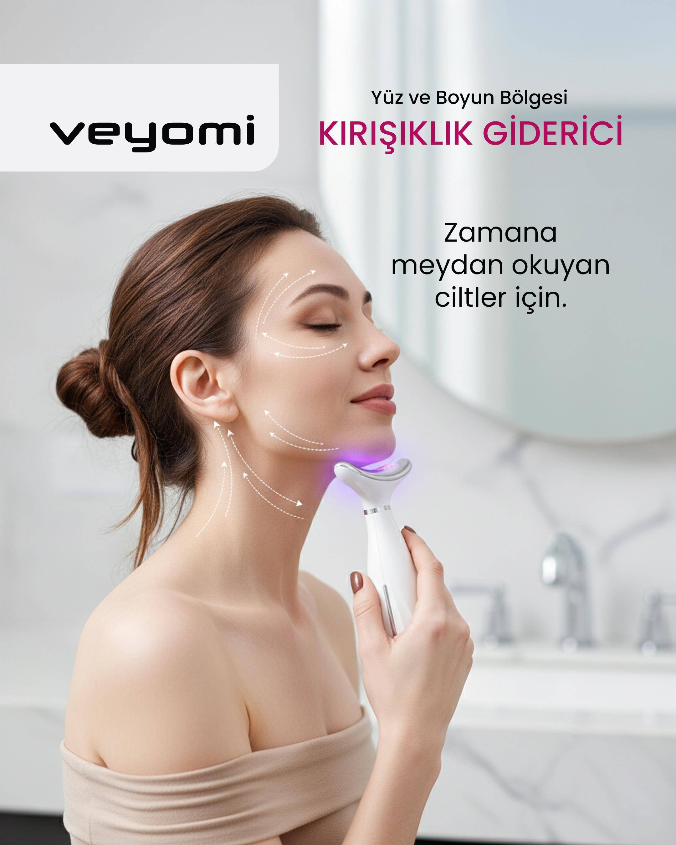 Veyomi HY69 Yü z & Boyun Kırışıklık Giderici – 7 Mod EMS + LED Terapisi • USB Şarjlı