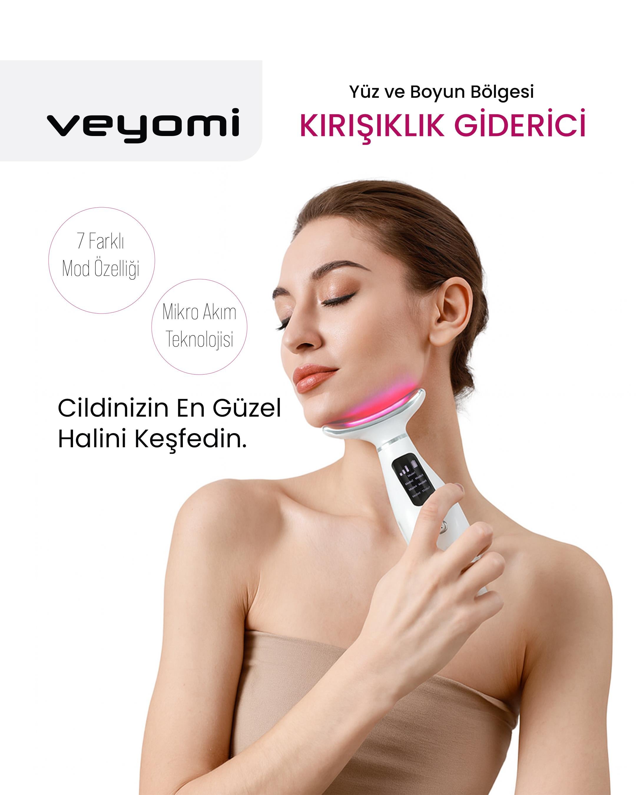 Veyomi HY69 Yü z & Boyun Kırışıklık Giderici – 7 Mod EMS + LED Terapisi • USB Şarjlı