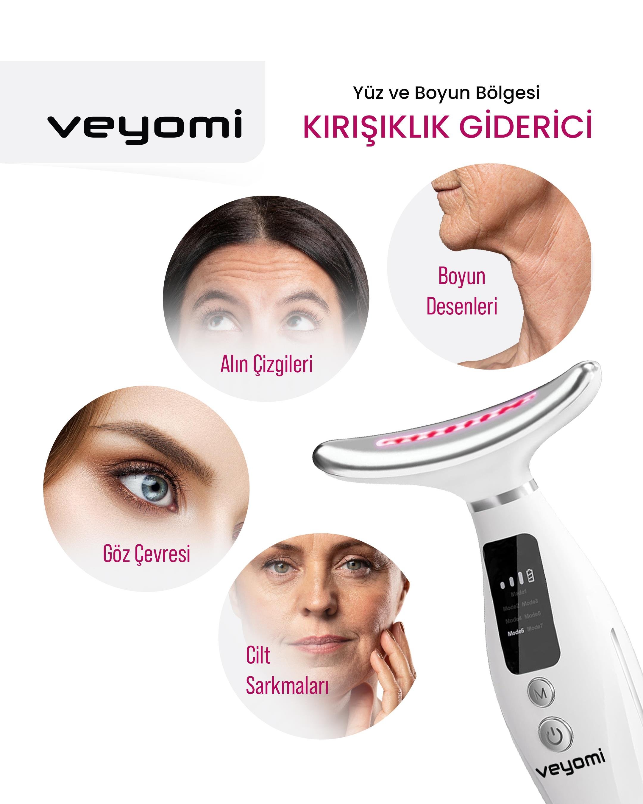Veyomi HY69 Yü z & Boyun Kırışıklık Giderici – 7 Mod EMS + LED Terapisi • USB Şarjlı