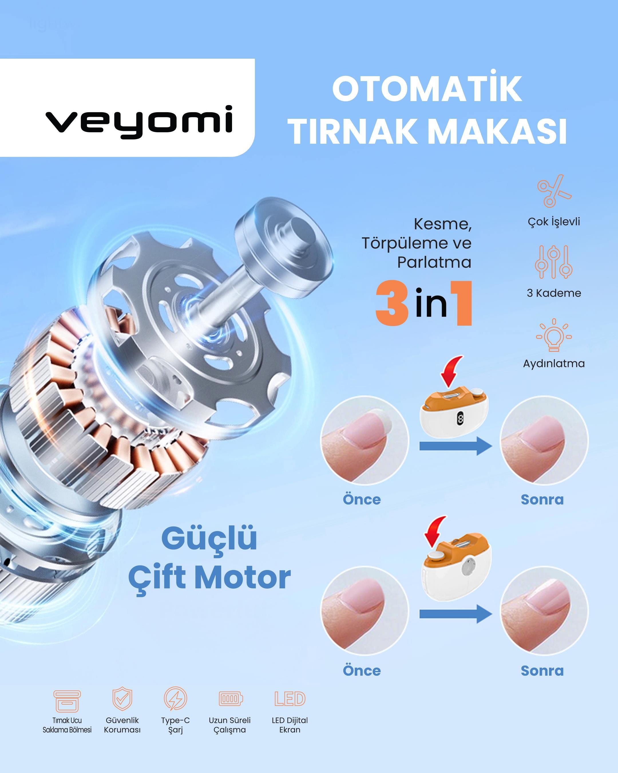 Veyomi W-201D Otomatik Elektrikli Tırnak Makası