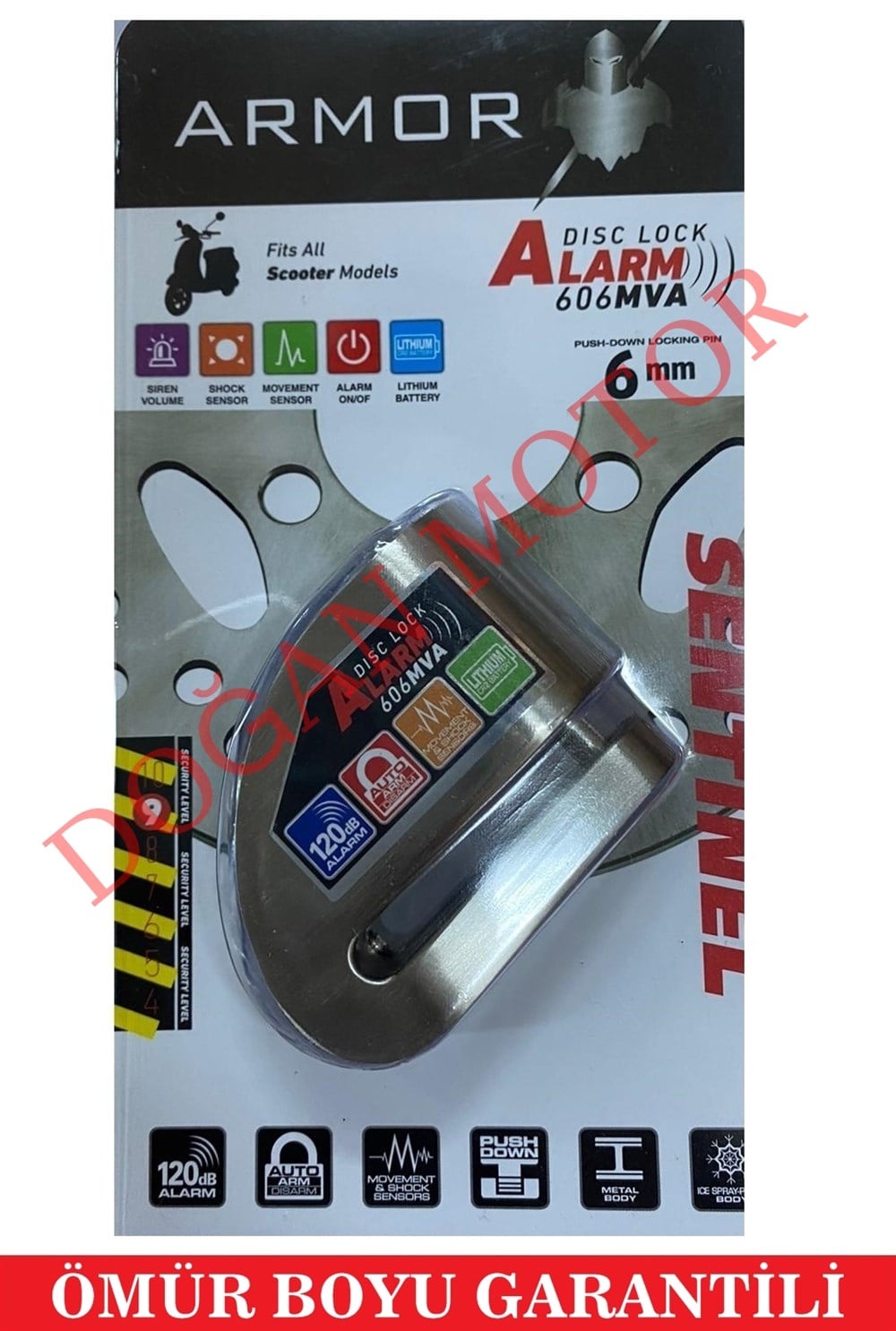 ARMOR DİSK KİLİTİ (KROM) ALARMLI ÇELİK GÖVDE 
