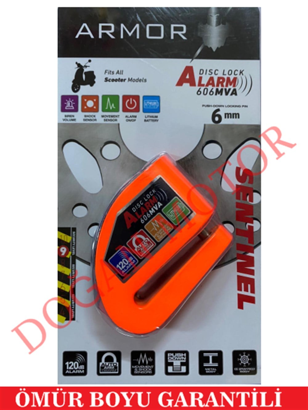 ARMOR DİSK KİLİTİ (TURUNCU) ALARMLI ÇELİK GÖVDE 