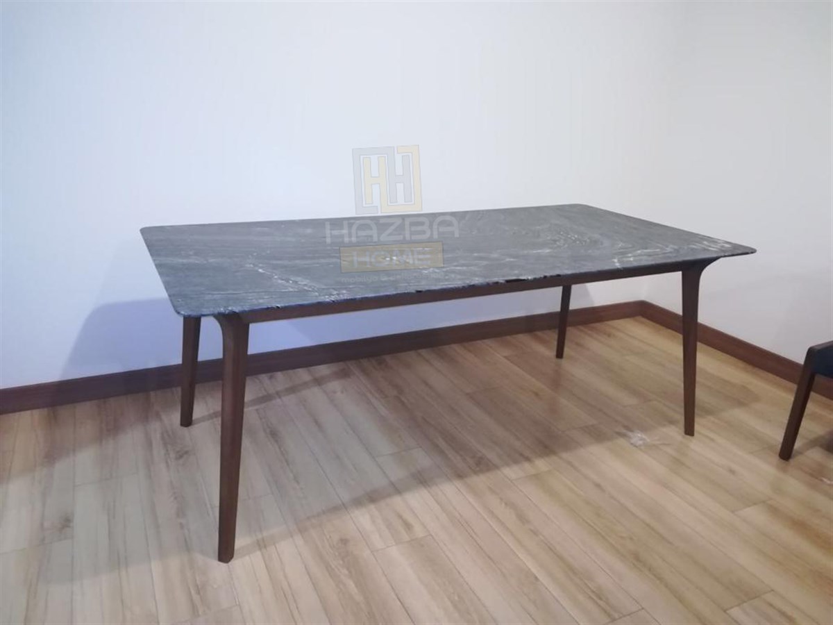 Ekvator Ahşap Ceviz Ayaklı Mermer Masa 