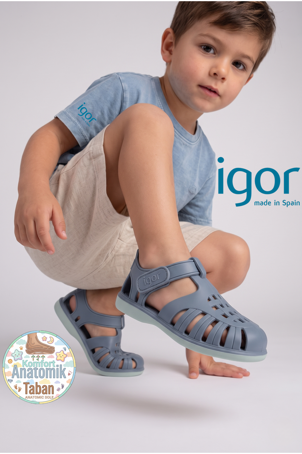 Igor Tobby Solid Bicolor Çocuk Cırtlı Sandalet Oceano BB355-225