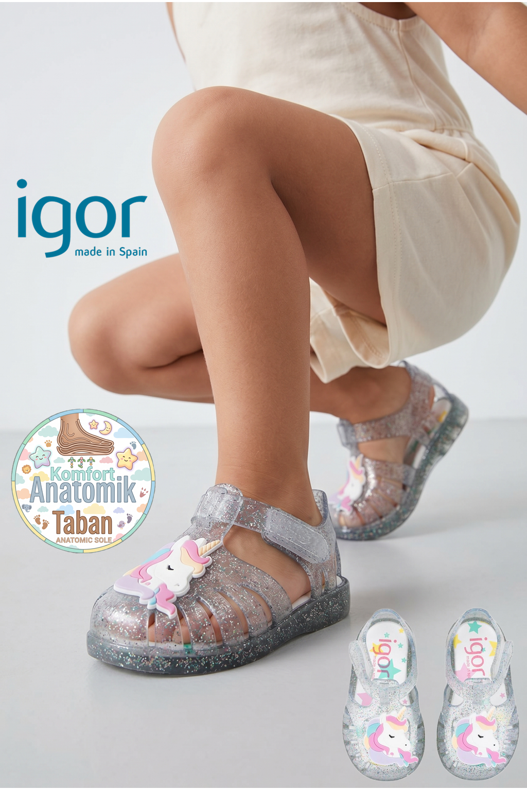 İgor Tobby Unicornio Tr.Transparente Multi Glitter Çocuk Sandalet S10341 386