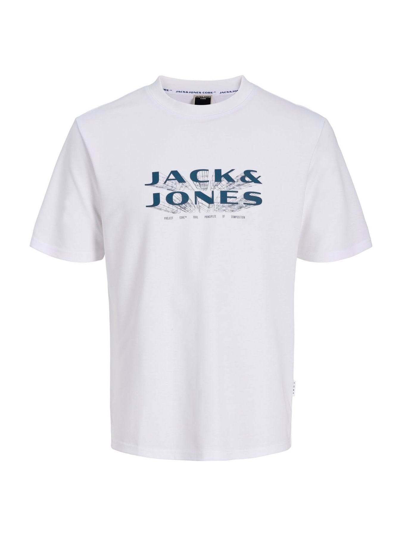 Jack & Jones JCOFUSION JJ Marka Baskılı Bisiklet Yaka Erkek Petrol Beyaz 12289880
