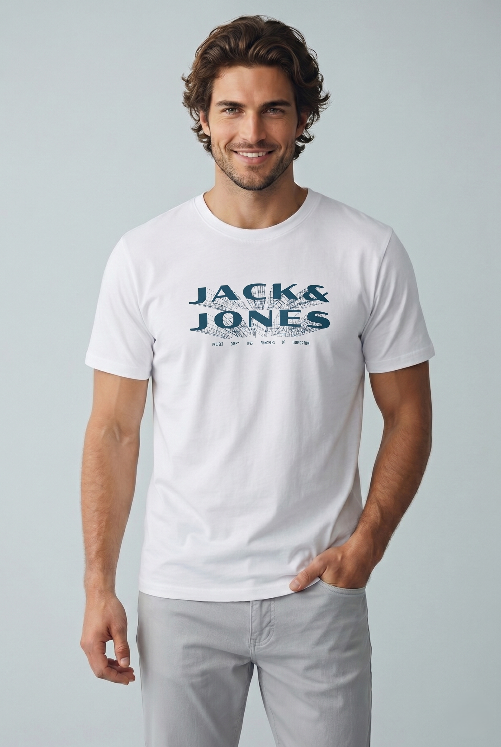 Jack & Jones JCOFUSION JJ Marka Baskılı Bisiklet Yaka Erkek Beyaz 12289880