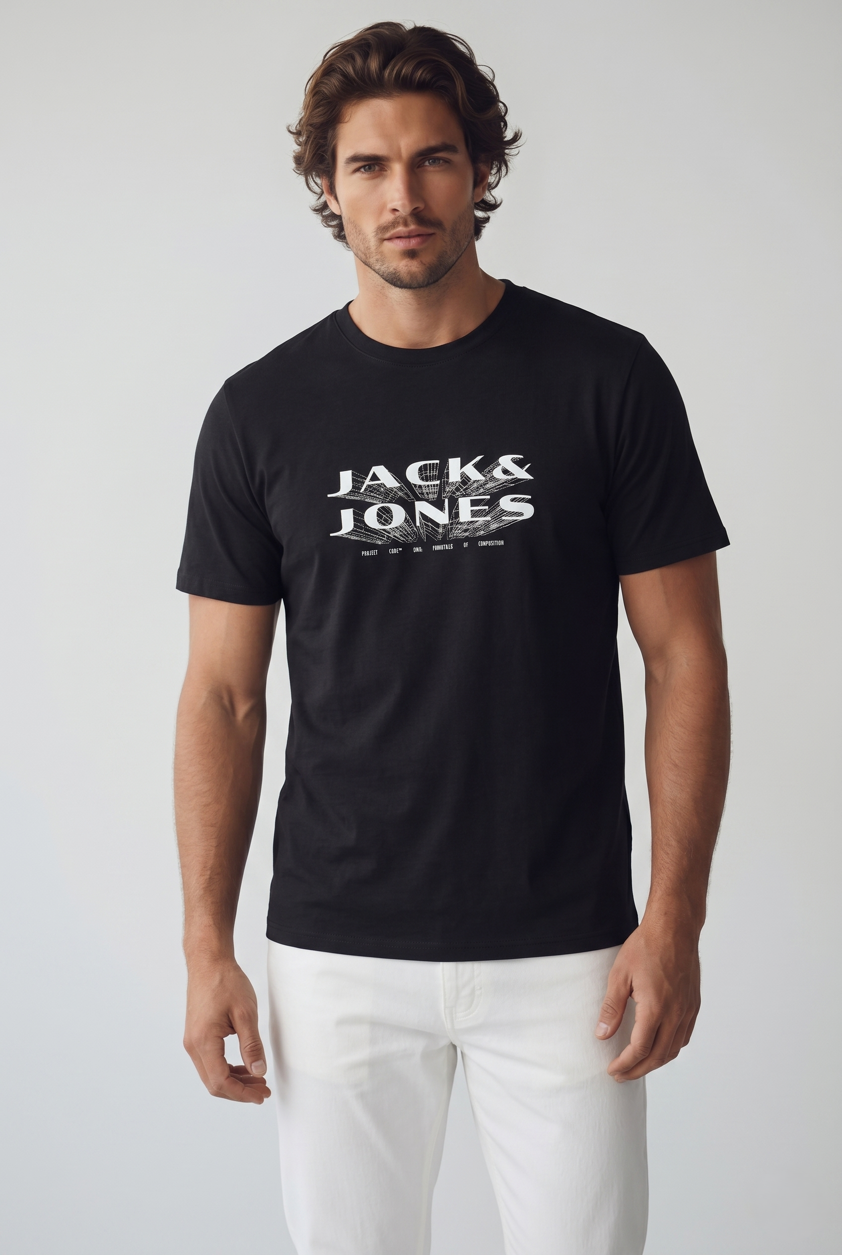 Jack & Jones JCOFUSION JJ Marka Baskılı Bisiklet Yaka Erkek Siyah Tişört 12289880
