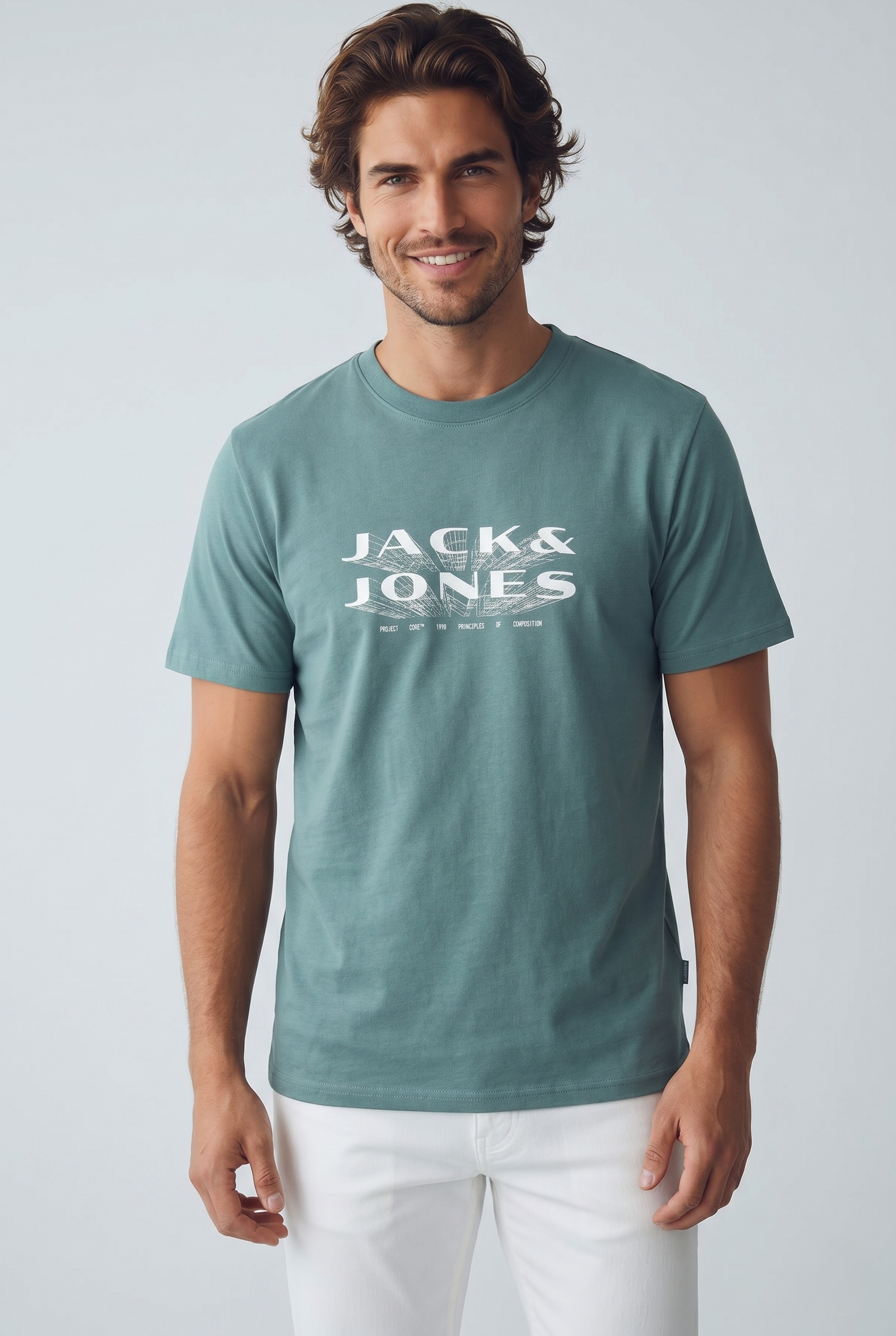 Jack & Jones JCOFUSION JJ Marka Baskılı Bisiklet Yaka Erkek Petrol Yeşili 12289880