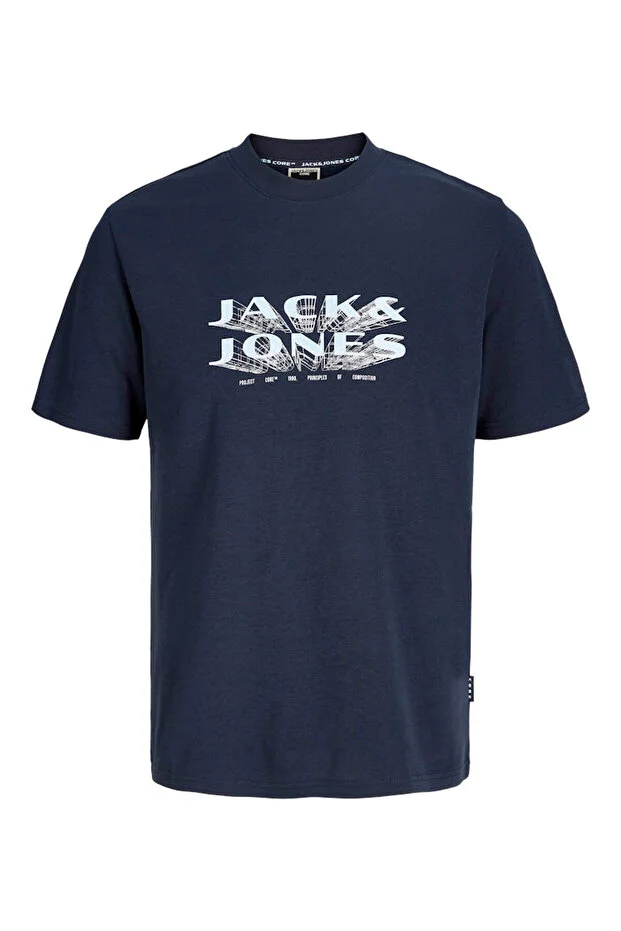 Jack & Jones JCOFUSION JJ Marka Baskılı Bisiklet Yaka Erkek Koyu Lacivert 12289880