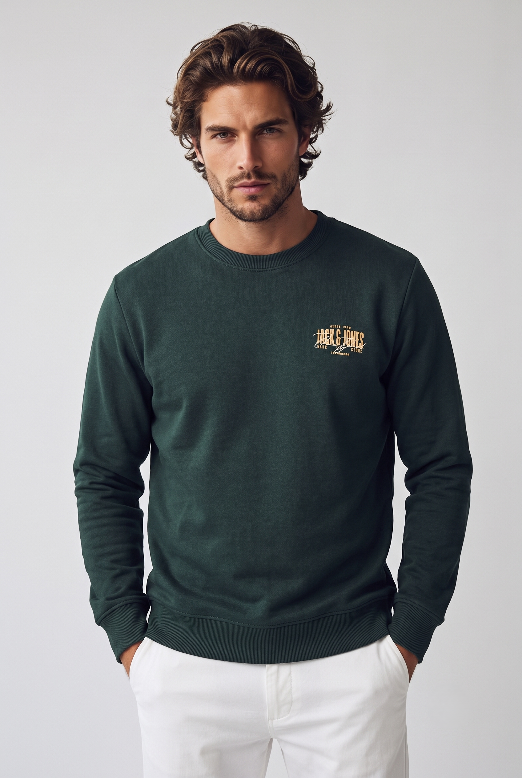 Jack & Jones JJAERO SWEAT CREW NECK Koyu Yeşil Erkek Sweat 12298492-Scarab
