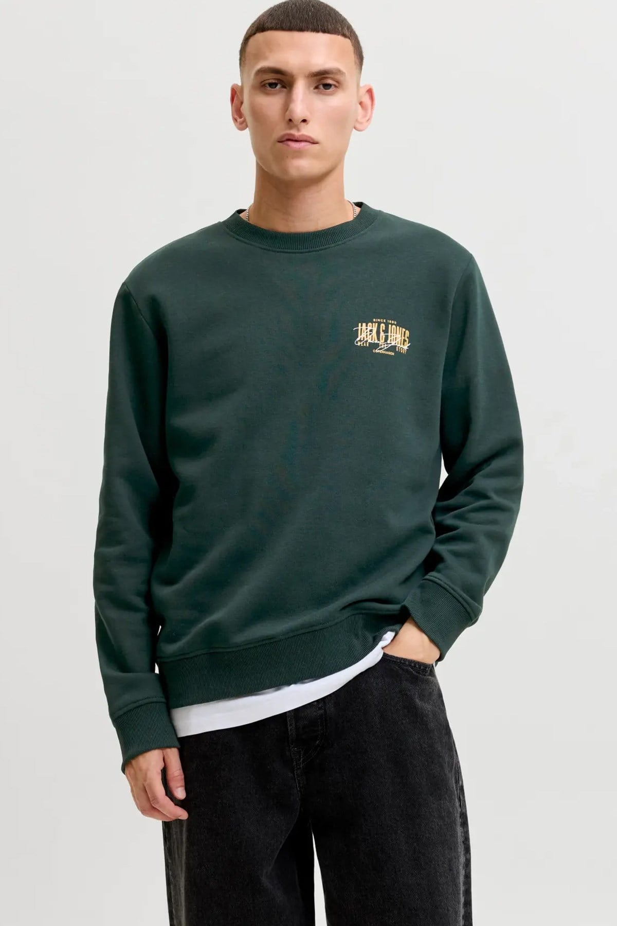 Jack & Jones JJAERO SWEAT CREW NECK Koyu Yeşil Erkek Sweat 12298492-Scarab
