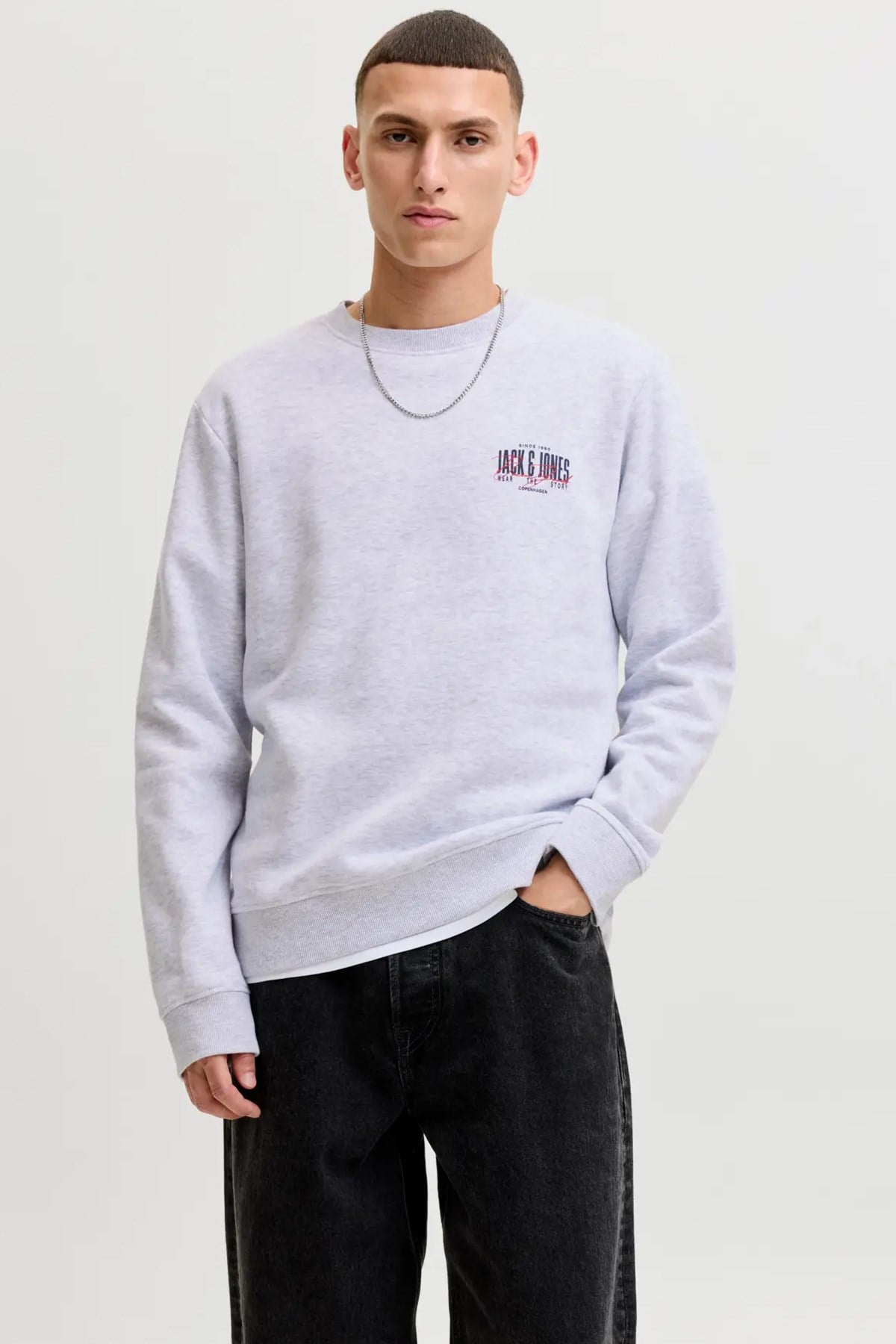Jack & Jones JJAERO SWEAT CREW NECK White Melange Erkek Sweat 12298492