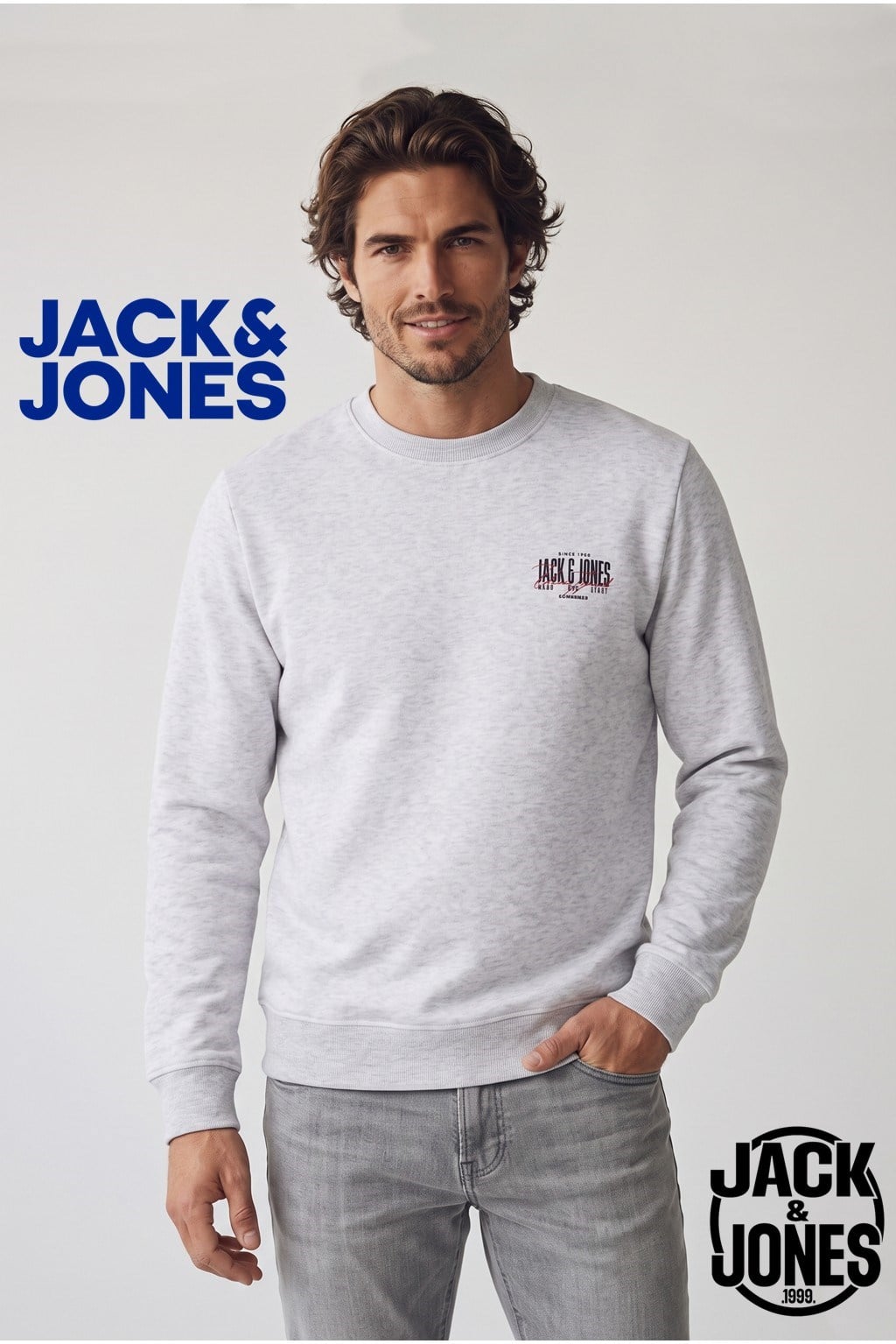 Jack & Jones JJAERO SWEAT CREW NECK White Melange Erkek Sweat 12298492